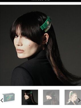 Balmain Emerald Green Logo Ribbon Hair Clip